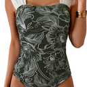 B2prity Womens One Piece Swimsuit Retro Square Neck Tummy Control Bathing Suits Ruched Modest Full Coverage Swimwear (XXL)