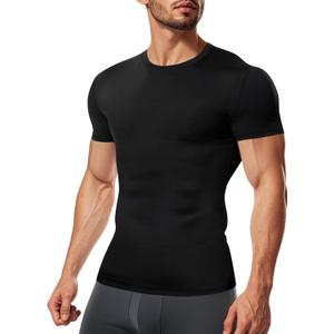 TAILONG Short Sleeve Compression Shirt Men Shapewear Slimming Undershirt Body Shaper Tank Top Workout Shirts (XX-Large, Black)