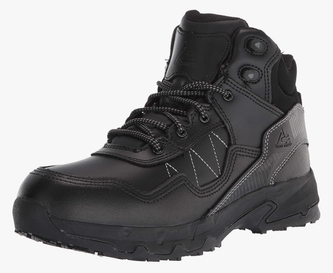 Shoes for Crews Piston Low and Mid, Men's, Women's, Unisex Soft Toe Slip Resistant Work Shoes, Water Resistant, Black, Size 8.5