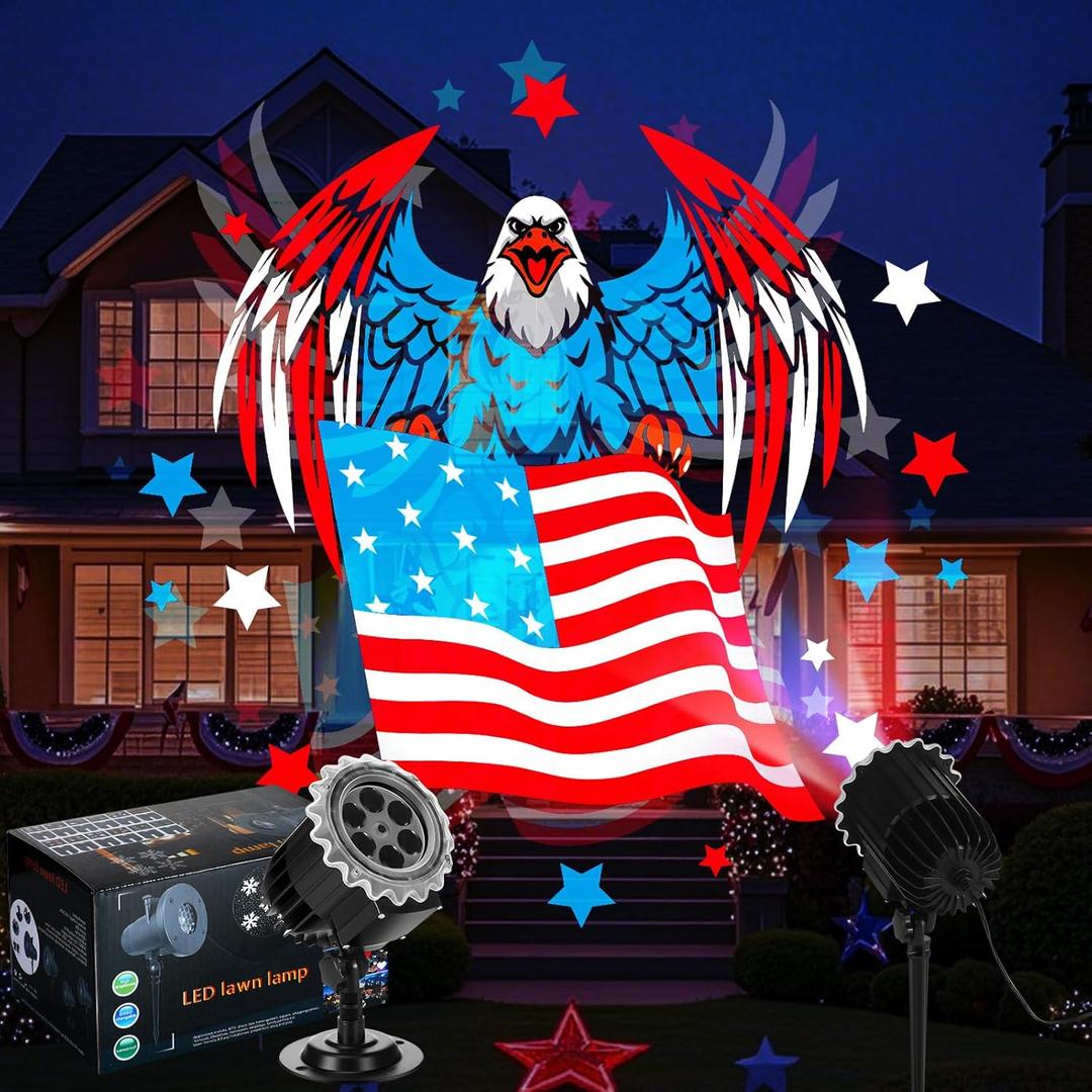 Independence Day Projector Lights 4th of July Projector Patriotic Waterproof Outdoor Indoor LED Spotlight with Dynamic American Flag Patterns for Garden Yard Party Decor (Hawk)