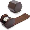 Oirlv Luxury Hexagonal Leather Watch Travel Case Single Watch Box for Men Portable Jewelry Storage Roll Organizer(1-Slot,Brown)