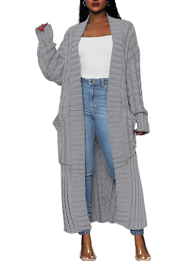 Caracilia Women's Long Cardigan Sweaters 2025 Fall Open Front Coat Long Sleeve Cable Knit Maxi Outerwear Trendy Jacket Clothes, Small