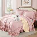 Queen Comforter Set Soft Pink, Ruffle Shabby Chic Bedding Set Farmhouse 7 Pieces, All Season Fluffy Bed in a Bag with Sheets, Pillowcases & Shams