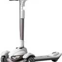 Large Kids Scooter, Toddler Scooter for Kids 3-18 & Adults, Safe Dual Brakes (Foot Brake/Hand Brake) & Bluetooth Music with Lights, 5-Level Adjustable & One-Click Folding Kick Scooter.