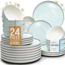 24 Piece Dinnerware Sets for 8 - Modern Style Stoneware Dinnerware Set - Microwave Safe Dinner Plates and Bowls Sets for 8, Ceramic Dish Set, Bowl and Plate Sets for 8, Beige Light Blue Set for 8