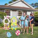 Easter Face Yard Signs with H-Stakes, Large Easter Bunny & Chick Outdoor Lawn Decorations for Yard Photography Egg Hunt Sign Waterproof Photo Props