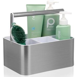 Plastic Shower Caddy Basket - Portable Large Bath Storage Organizer Bin Tote with Handle and divider for College Dorm,Cabinet,Bathroom Counter, Brushed Nickel White Plastic Shower Caddy Basket - Portable Large Bath Storage Organizer Bin Tote with Handle and divider for College Dorm,Cabinet,Bathroom Counter, Brushed Nickel White
