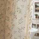 Floral Farmhouse Vintage Linen Shower Curtain, French Country Spring Shower Curtains for Bathroom with Tassels, 72Wx72H