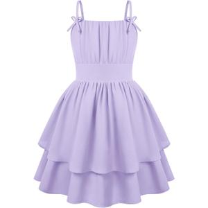 GRACE KARIN Girls Summer Spaghetti Strap Dress Teen Easter Formal Dance Cami Sundress Smocked Back Dresses 7-14 Years (Purple)