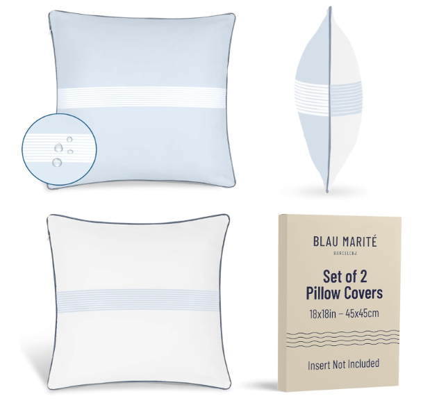 Outdoor Waterproof Pillow Covers – Decorative Stripe Cushion Cover in Light Blue & White for Patio, Garden and Balcony – 45×45 cm - 18x18 in