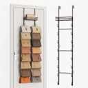 SWTYMIKI Over The Door Purse Organizer - Wall Mounted Handbag Organizer with 16 Hooks and Metal Basket, Hanging Purse Storage Rack Holds up to 16 Bags, Bag Rack Can Use As 1/2 Part, for Door, Closet (9-Tier, Brown)
