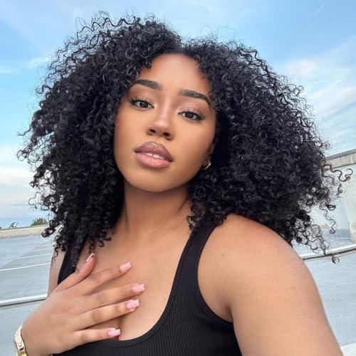 quickwig Quick Wig Curly Lace Front Wigs Short Kinky Curly Wig 13×4×1 HD Glueless Lace Curly Wig Black Synthetic Lace Wigs for Women Deep Wave Wig (1B) (Black)