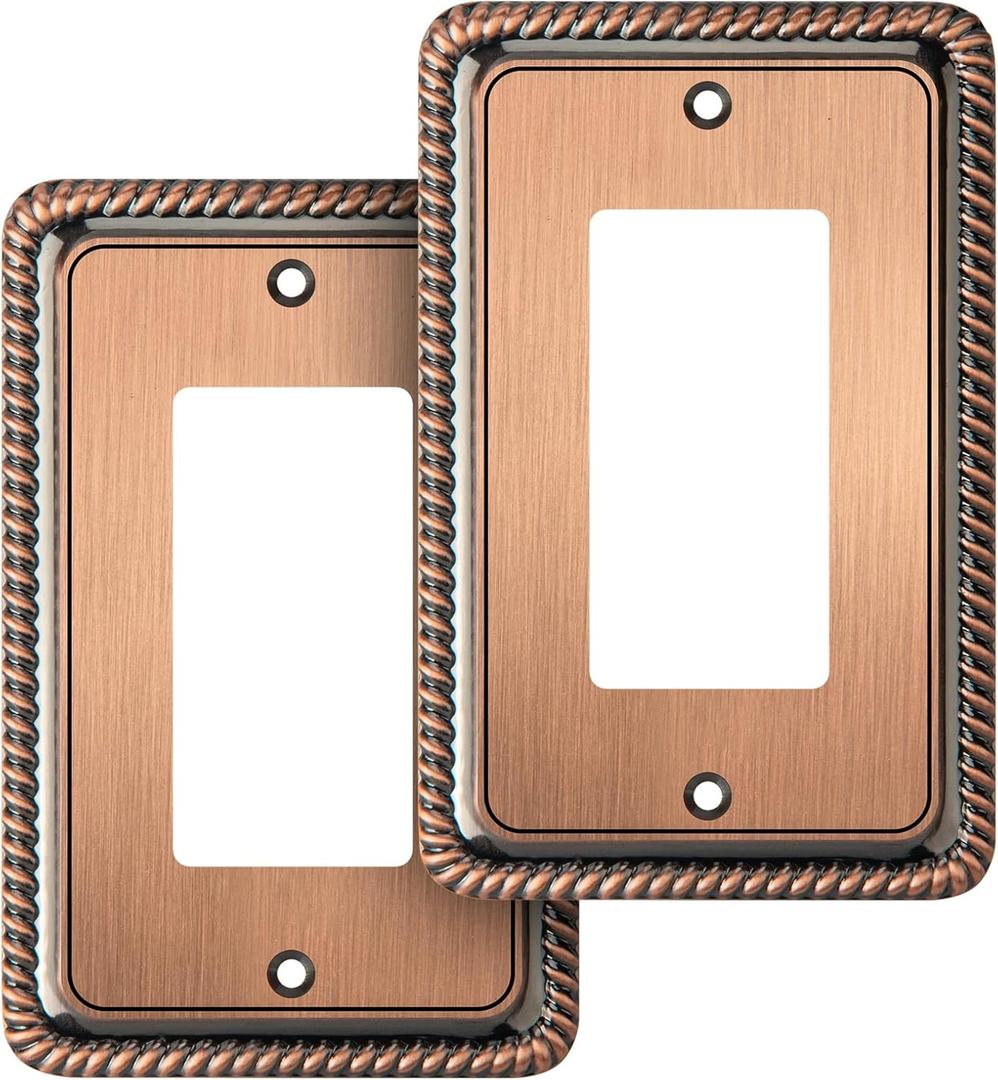 Henne Bery Rope Edge Decorative Wall Plate Switch Plate Outlet Cover (Single Decorator, 2 Pack, Antique Copper)