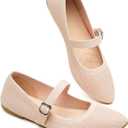 BABUDOG Mesh Ballet Flats for Women,Women's Mary Jane Flats with Buckle Strap,Black Nude Foldable Flats Shoes for Women,Comfortable Dress Shoes (8)