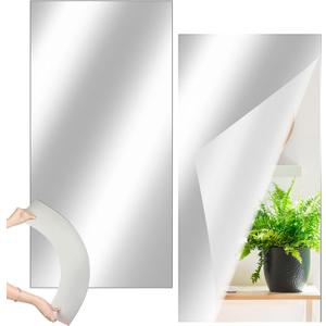 Queekay 2 Pcs Home Gym Mirrors 12" x 24" Acrylic Wall Mirror Tiles 2mm Thick Self Adhesive Mirror Sheets Frameless Wall Mounted Mirror Stickers Decor for Workout Bedroom Ceiling
