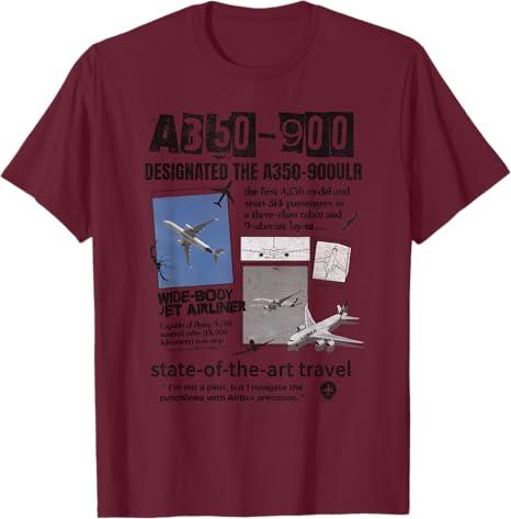 A350-900 Airbus Black Aircraft Tee T-Shirt (2XL, Burgundy)