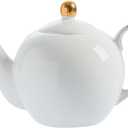 30oz White Porcelain Teapot, Classic design tea pot with Gold Trim, Beautiful white teapots for loose leaf tea and tea bags, Tea Party friendly
