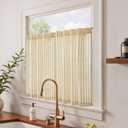 Jinchan Striped Linen Kitchen Curtains 36 Inches Tier Curtains Farmhouse Modern Cafe Style Small Window Treatments Airy Light Filtering Rod Pocket for Living Room Bathroom 2 Panels Mustard Yellow