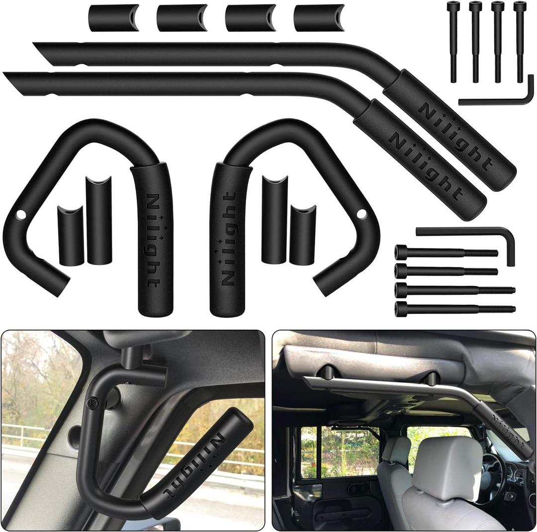 Nilight Front & Rear Grab Handles Aluminum Roll Bar Grip Handles for 2007-2018 Wrangler JK JKU Sports Sahara Freedom Rubicon X & Unlimited, Black
