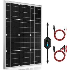 SUNER POWER 12V Solar Panel Kit 50W, High Efficiency 50 Watt Solar Panel + Ultra-Smart 10A MPPT Charge Controller, Solar Battery Trickle Charger Maintainer for Boat Car RV Motorcycle Marine Automotive