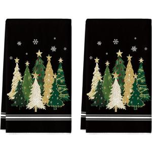 Artoid Mode Black Xmas Tree Star Christmas Kitchen Towels Dish Towels, 18x26 Inch Farmhouse Snowflakes Decoration Cleaning Set of 2