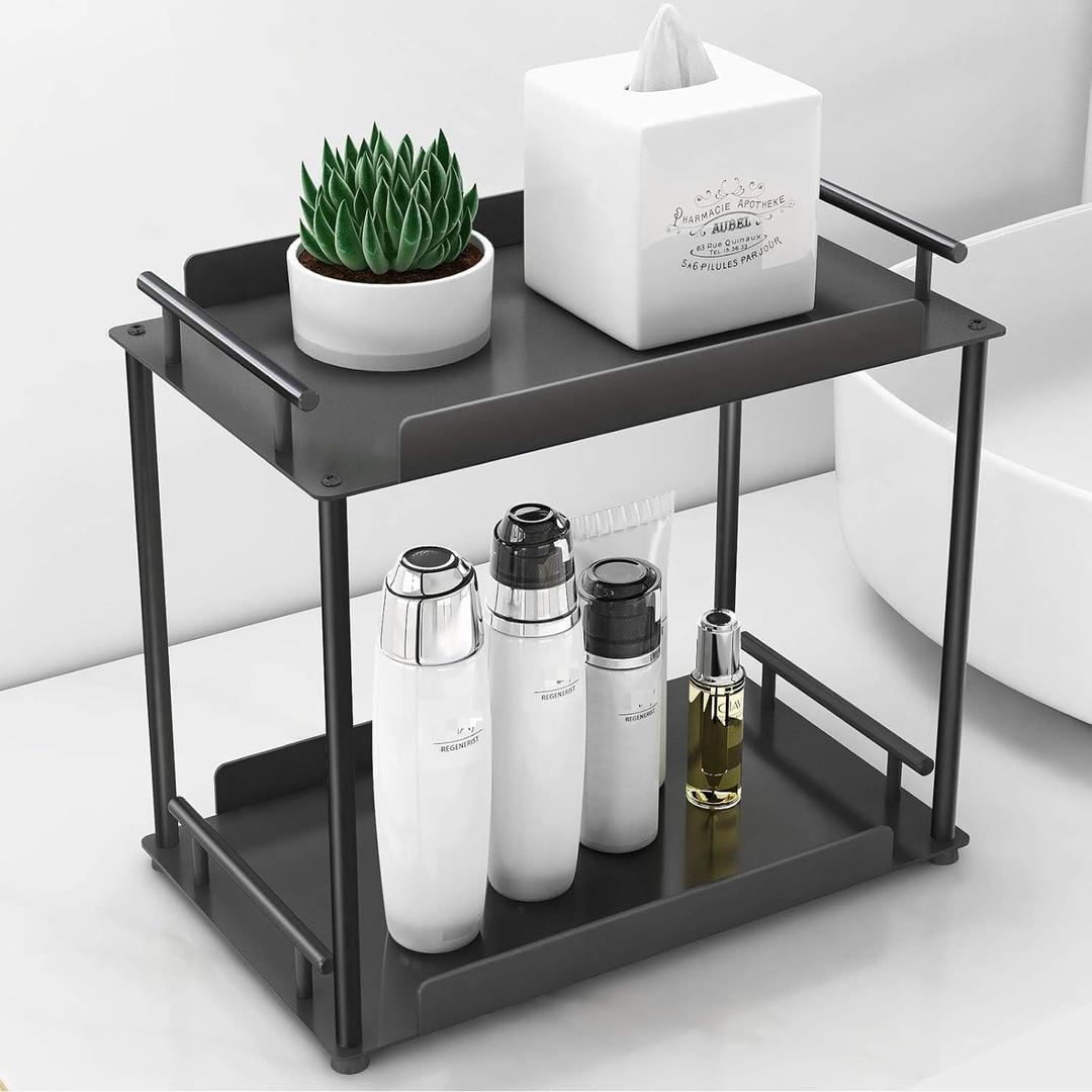 FLE Bathroom Organizer Countertop,Bathroom Counter Organizer Decorative Tray Cosmetic Organizer,Countertop Storage Shelf for Bathroom, Kitchen, Living Room, Bedroom, Dressing Table (2-Tier)