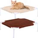 Thyle 2 Pack Elevated Cat Hammock Bed, 18 x 20 Inch Cat Hammock for Floor Metal Fluffy Warm Bed with Detachable Pad, Machine Washable & Breathable Cover for Large Indoor Cats, Kittens, Small Dogs