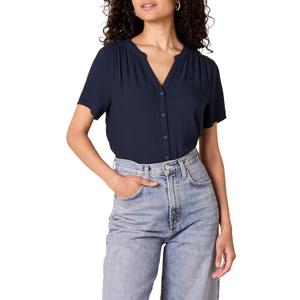 AWomen's Relaxed-Fit Short-Sleeve Woven Blouse (XX-Large, Navy)
