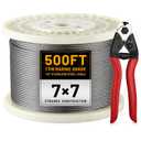 500FT 1/8" Stainless Steel Wire Rope with Cutter, T316 Cable for Deck Railing Kit, 1850 lb Breaking Strength, 7x7 Strands Aircraft Cable for Stair Fence, Silver