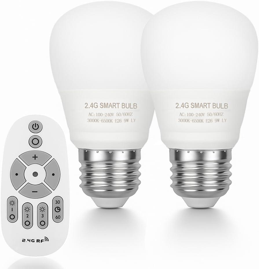 Smart Led Light-Bulb Dimmable with Remote-Control E26 9W Light Bulbs Adjustable Color Temperature (Warm/Cool) and Brightness, 2 Pack (2 Bulbs + 1 Remote)