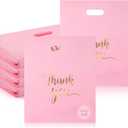 Sabary 200 Pieces Pink Plastic Thank You Bags for Small Business Plastic Shopping Merchandise Gift Bags with Handles and Gold Thank You Logo for Party Stores Business Gift Supplies(12 x 15 Inch)