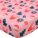 Christmas Crib Sheet, Fitted Crib Sheet with Christmas Tree, Elk, Santa Claus, Measuring 52'' x 28'' to fit Standard Crib & Toddler Mattresses, Pink