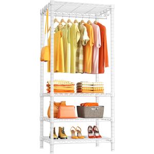 Ulif H4 Mini Portable Closet, 4 Tiers Freestanding Clothing Garment Rack for Small Space, Metal Clothes Wardrobe System for Bedroom, 23.6" W x 14" D x 76.4" H, Load 502 lbs, White