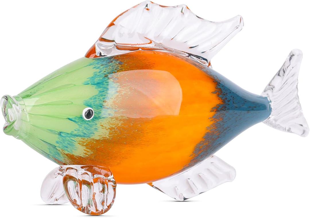 LCCCK Large Glass Fish Statue, Hand Blown Glass Sea Life Figurines, Coastal Decor for Home, Tropical Fish Ornaments Collectible Figurines, Coffee Table, Shelf, Office, Bathroom Decoration Nautical Art