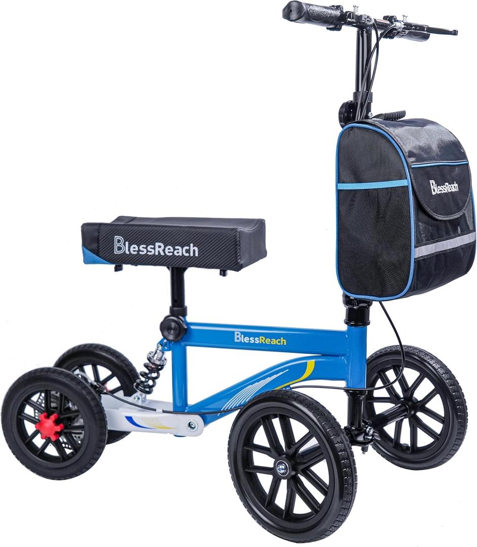 All Terrain Steerable Knee Scooter Crutch Alternative Deluxe Medical Scooter Double Handbrake, for Adults Injured Ankle & Foot Recovery Scooter in Blue