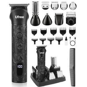 Ufree Beard Trimmer for Men, Electric Razor Shavers, Cordless Hair Clippers, 7 in 1 Beard Grooming Kit for Mustache, Body, Nose and Facial, Gifts for Men (Black)