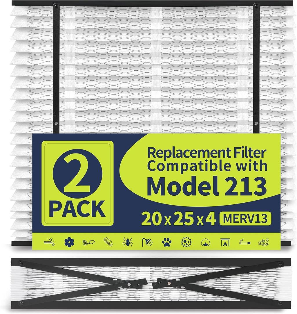 2 Pack 213 Replacement Filter Compatible with AprilAire Whole House Air Purifiers 1210, 1620, 2210, 2216, 3210, 4200, MERV 13, 20 x 25 x 4 Air Filter