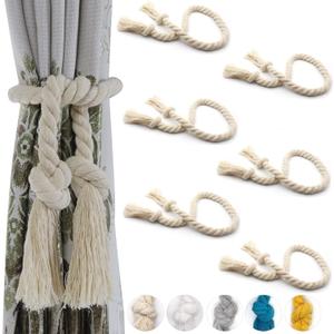 6 Pack Curtain Tiebacks, Outdoor Curtain Ties, Natural Cotton Curtain Holders, Village Rural Rustic Curtain Holdbacks, Farmhouse Boho Rope Curtain Tie Back for Drapery Patio, Beige