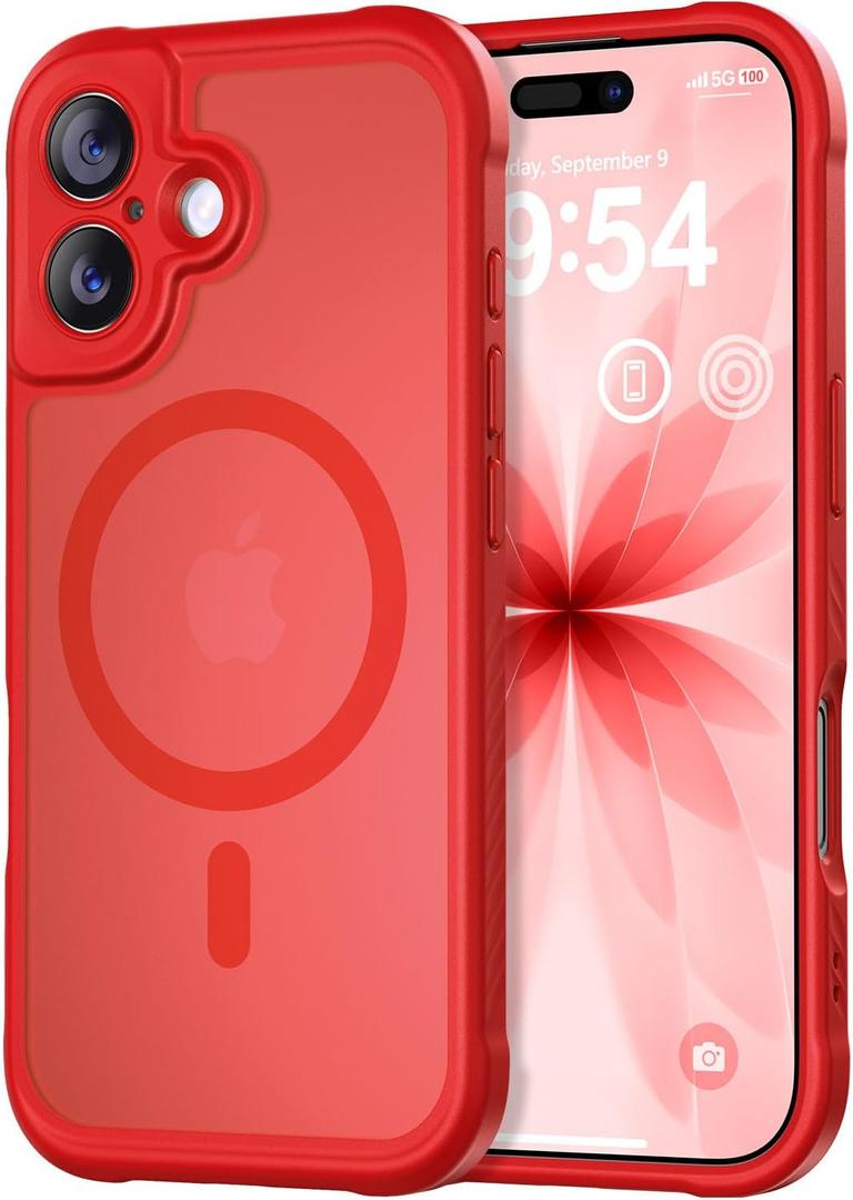 Thomo Magnetic for iPhone 17 Case, [Compatible with Magsafe] [Full Camera Protection] Translucent Matte Military Grade Shockproof with Anti-Fingerprint Phone Cover 2025, Red