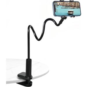 Gooseneck Phone Clamp Mount for Bed, 360 Flexible Arm, Heavy Duty & Stable, Anti-Slip Silicone Grip, Universal for 47" Smartphones, Compatible with iPhone 15/14/13 Pro Max, Samsung Galaxy S23/S22