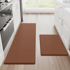 StepRite Kitchen Mats, 2PCS Kitchen Rugs, Cushioned Anti Fatigue Kitchen Mats for Floor, Non-Slip Standing Desk Mat, Waterproof Kitchen Rug Set for Kitchen, Floor, Office, 17.3"x30"+17.3"x47", Khaki