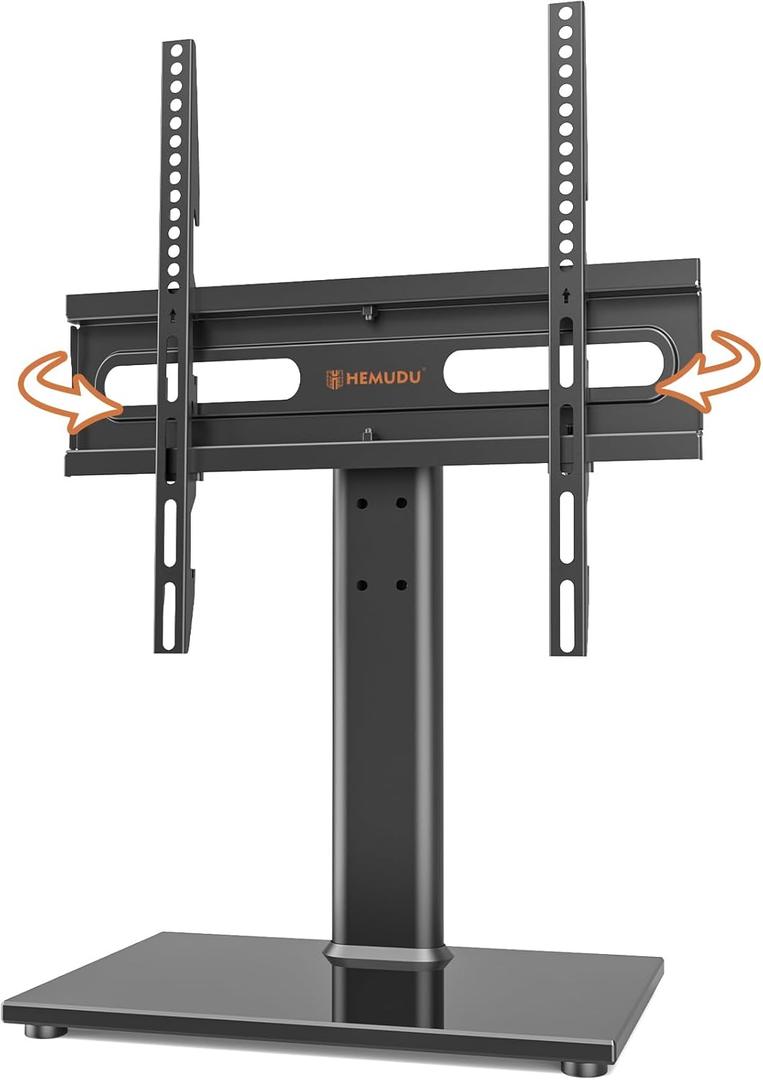 Universal Swivel TV Stand - Table Top TV Stand for 27-60 inch LCD LED TVs - Height Adjustable TV Base Stand with Tempered Glass Base & Wire Management, VESA 400x400mm HT06B-002