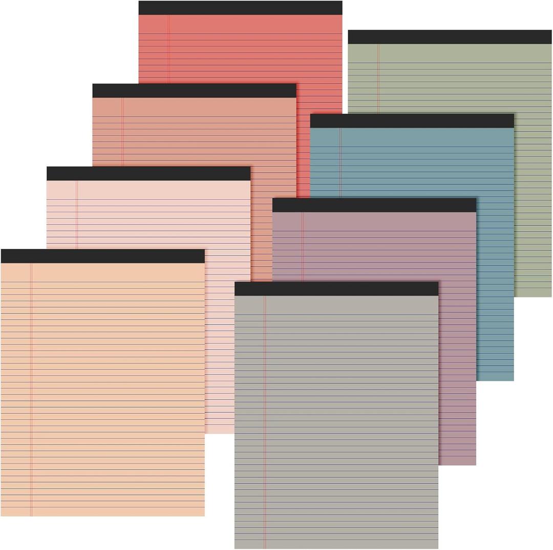 Fuutreo 8 Pcs 8.5'' x 11'' Colored Legal Pad 50 Sheets Per Writing Pads Narrow Ruled Notepad Perforated Writing Notepad Office Supplies for College Office Business (Vintage Color)