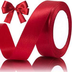 50 Yards 1inch Burgundy Ribbon for Gift Wrapping Handmade Satin Red Ribbon for Hair Wine Valentines Wedding Rave Party Bouquet Hair Bows Decor