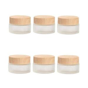 Glass Cosmetic Containers with Wood Lid Refillable Cosmetic,6Pack