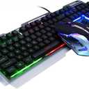 Wired Gaming Keyboard and Mouse Combo,RGB Raibow Lighted LED Backlit & Metallic Frame,Color Changing,Adjustable Breath Backlight,Full Size 104 Keys,for Xbox PS4 Xbox One Desktop Gamer (Rainbow)