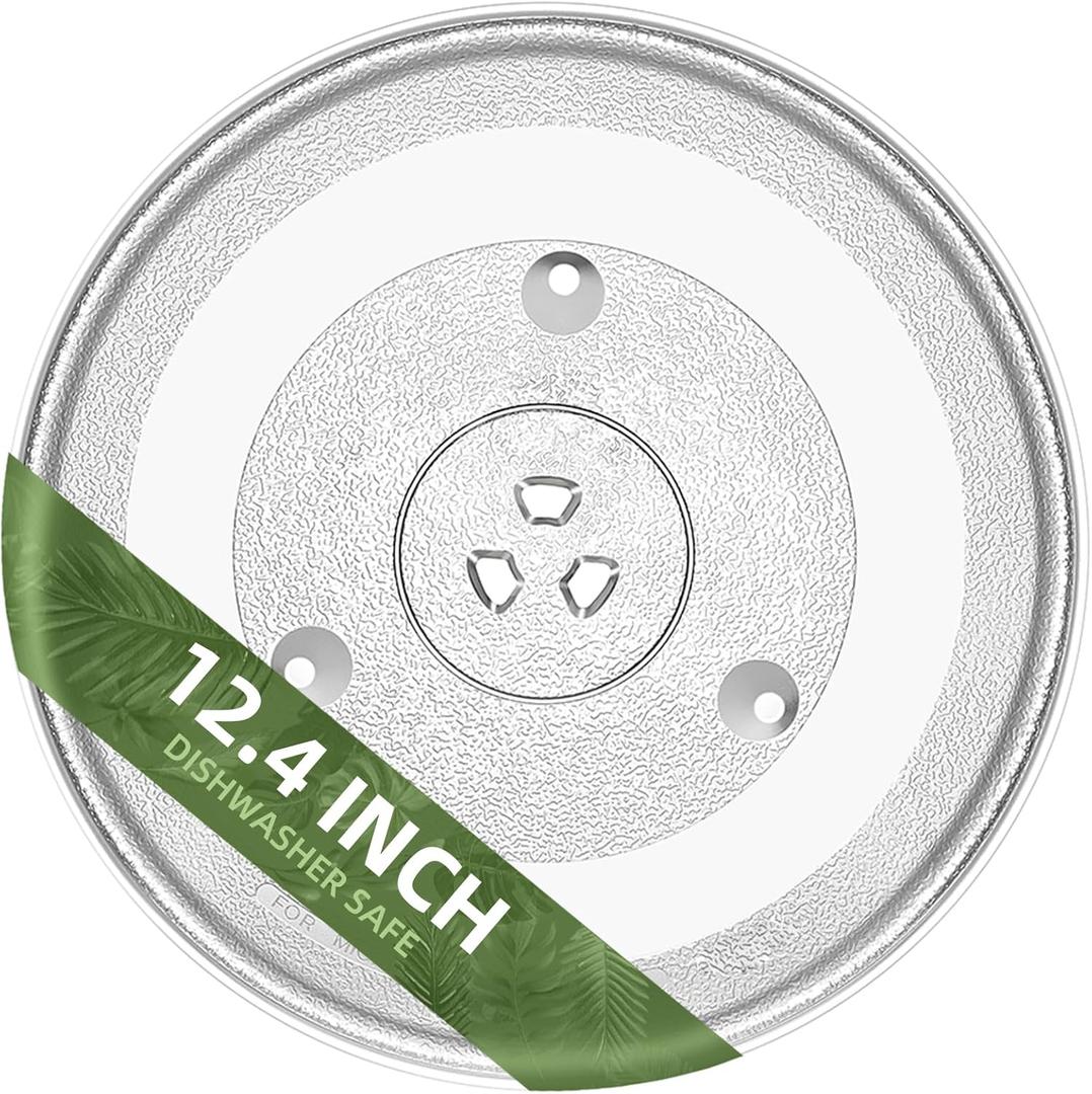 12.4 inch microwave glass turntable for 12570000008334 Panasonic microwave glass plate Compatible with FFMV1645 series Frigidaire Microwave and 12 3/8 JES1145 series GE microwave plate WB48X30612 (12.4" Small Coupler Hole)