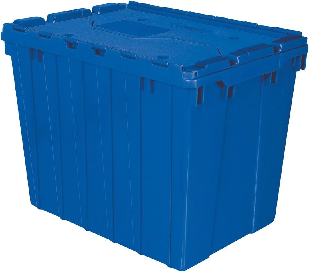 Akro-Mils 39170 Industrial Plastic Storage Tote with Hinged Attached Lid, (21-Inch L by 15-Inch W by 17-Inch H), Blue, (3-Pack)