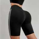 Verdusa Women's Side Striped Biker Shorts High Waisted Tummy Control Workout Athletic Shorts (Black, S)