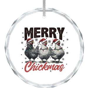 ZOFGUO Chicken Christmas Ornament, Funny Santa Chicken Clear Christmas Ornaments Decorations, Farm Xmas Hen Rooster Holiday Decorative Hanging Glass Ornament for Xmas Tree Car Holiday Decor